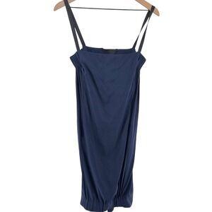 Zero‎ + Maria Cornejo Navy Silk Mini Dress  8 Gathered Hem Y2K Minimalist Luxury